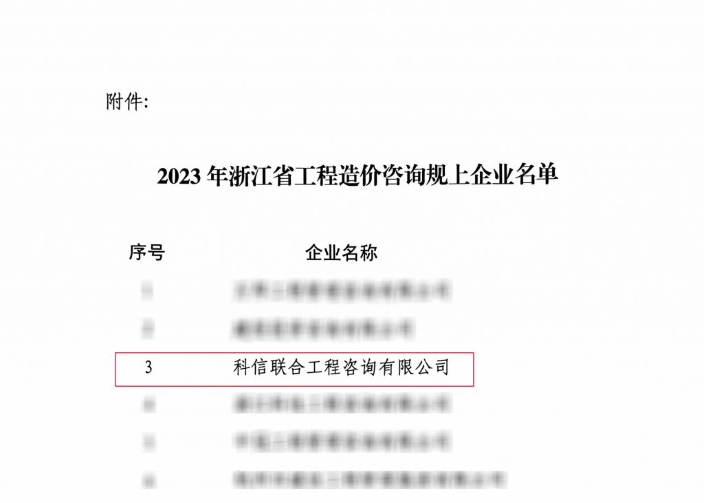 科信喜報 | 我司榮登2023年浙江省工程造價咨詢規(guī)上企業(yè)第三名！
